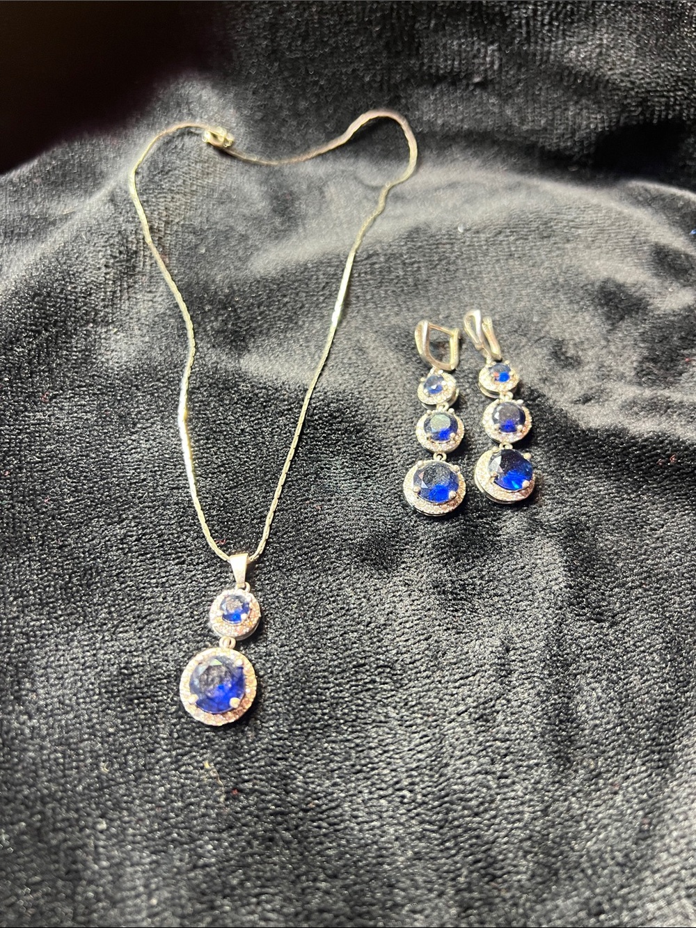 Elegant Blue Crystal Drop Necklace and Earrings Set - Women Jewelry